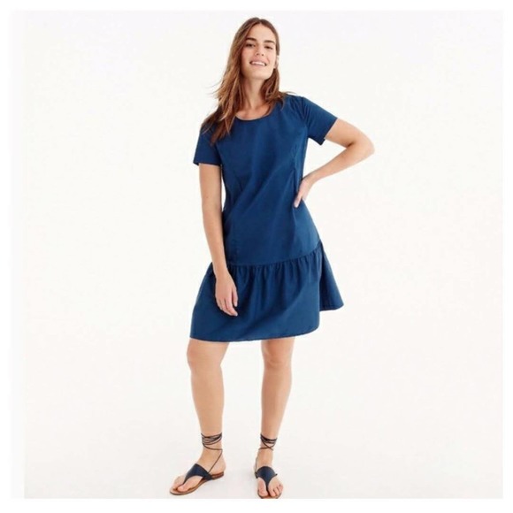 New Universal Standard X J. Crew Medium Drop Waist Shift Dress Blue Cotton Flare - Picture 4 of 12